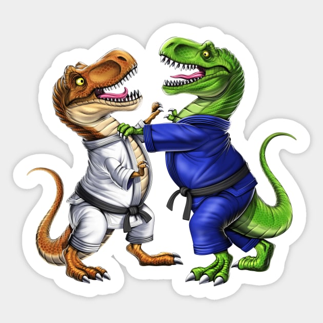 T-Rex Dinosaur Jiu-Jitsu Wrestlers Sticker by underheaven